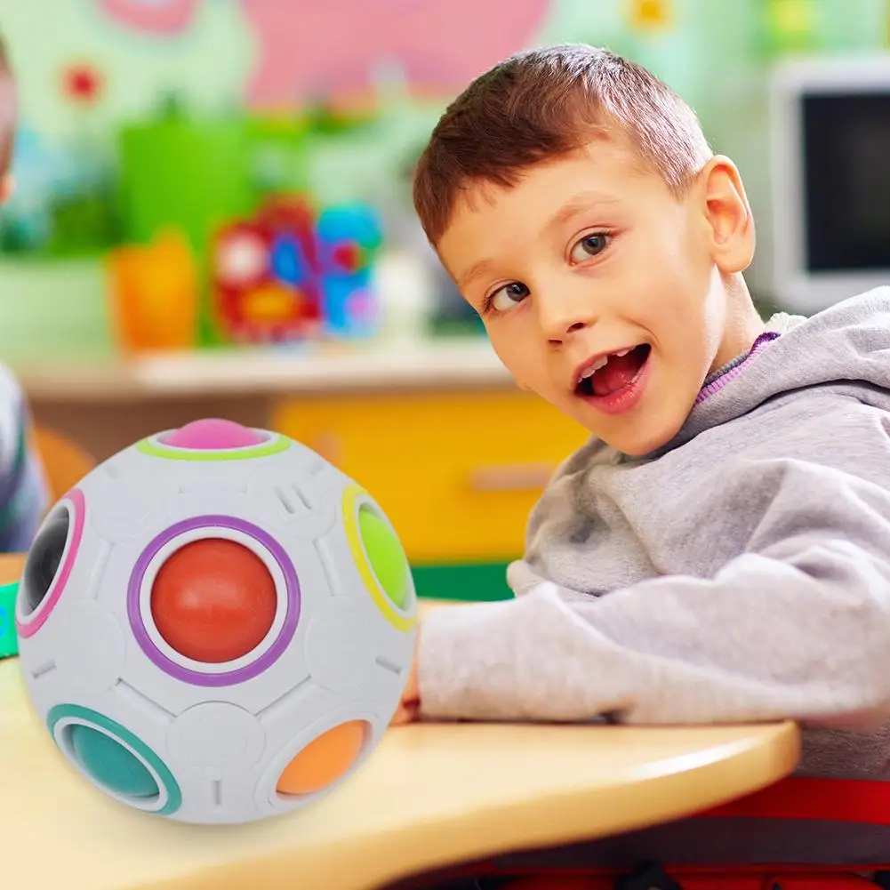 Mini Arco Iris m&aacute;gico creativo, pelota de f&uacute;tbol, rompecabezas educativo, Juguetes Divertidos de aprendizaje, esponja el&aacute;stica interna, soporte, 7x7x7cm-0
