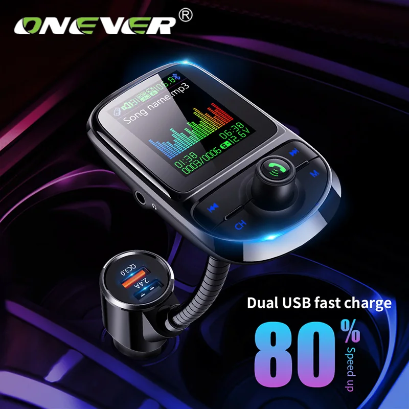 Автомобильный FM-трансмиттер Onever Pantalla a Color Bluetooth 5 0 беспроводной модулятор mp3-плеер