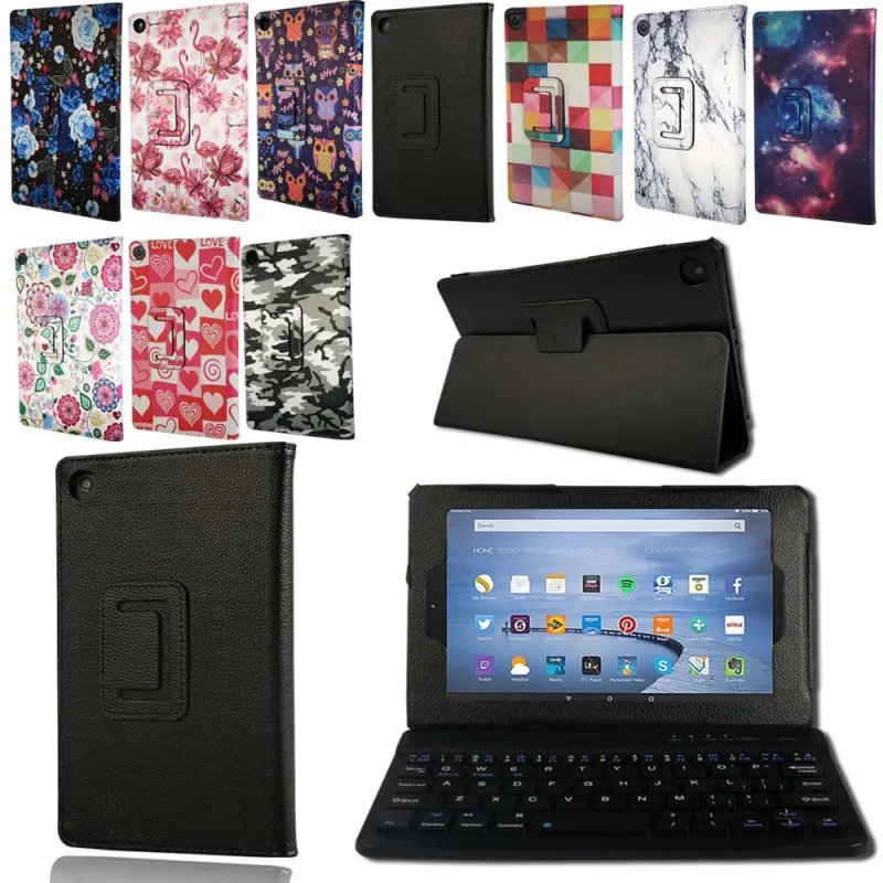 KK& LL для Amazon Fire HD 8(6 7 8-го поколения, выпуск-Bluetooth клавиатура планшет кожаный Стенд чехол-книжка
