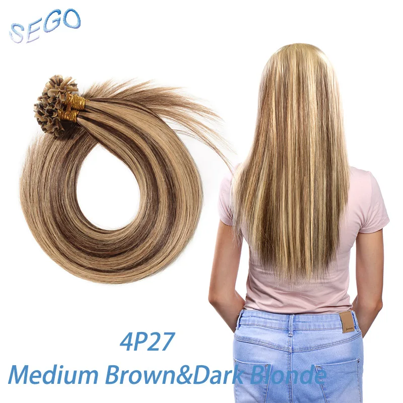 P4/27 SEGO 1"-24" 0,5 г/локон прямые чистые и фортепианные кератиновые человеческие не Реми fusion волосы для ногтей u-образные накладки предварительно склеивающиеся волосы на Capsuel 100 шт 50 г - Цвет: P4/27