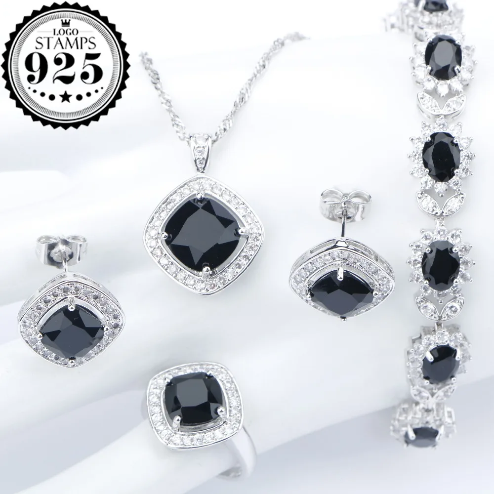 Комплект из колье серёг и браслета с черным Цирконом|jewelry sets for women|necklace setzircon jewelry