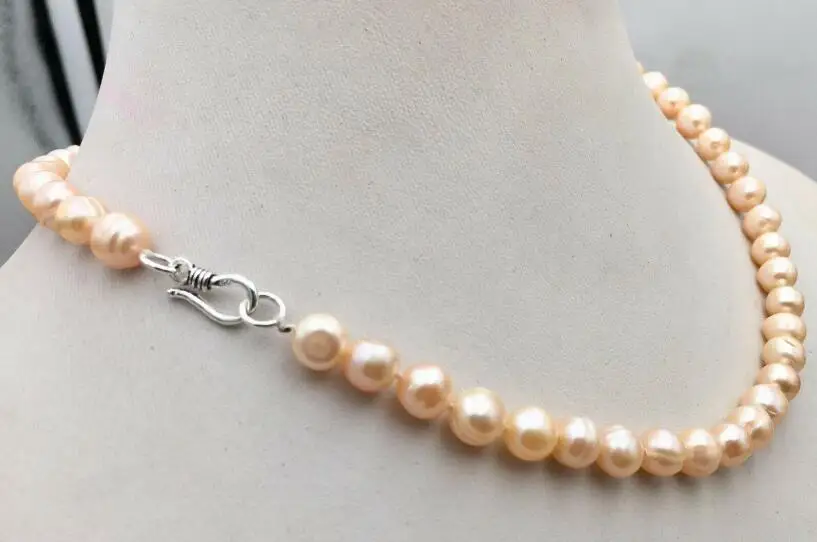 

9x10mm pink baroque real pearl choker necklace hook clasp natural Freshwater PEARL Women Jewelry 35cm 43cm 15'' 17''