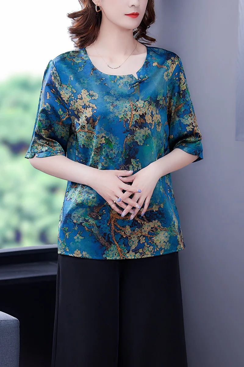 

COIGARSAM 4XL Plus Size Vintage Print blouse women New Summer blusas womens tops blouses Design And Color 5761