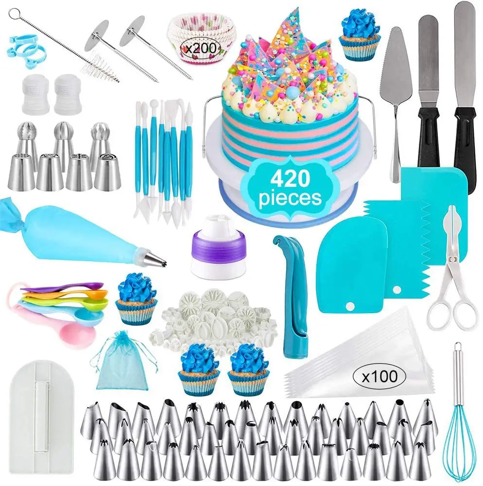 

420Pcs Cake Decorating Tools Set Russian Decorated Paper Cup Nozzle Pastry Bag Spatula Carved Pen Fondant Tool Measuring Spoon