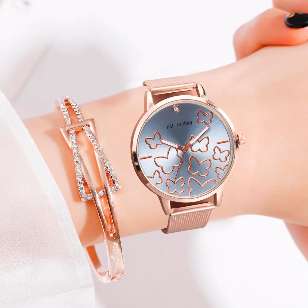 Роскошные часы для женщин платье браслет Мода бабочка Летающий танец Циферблат