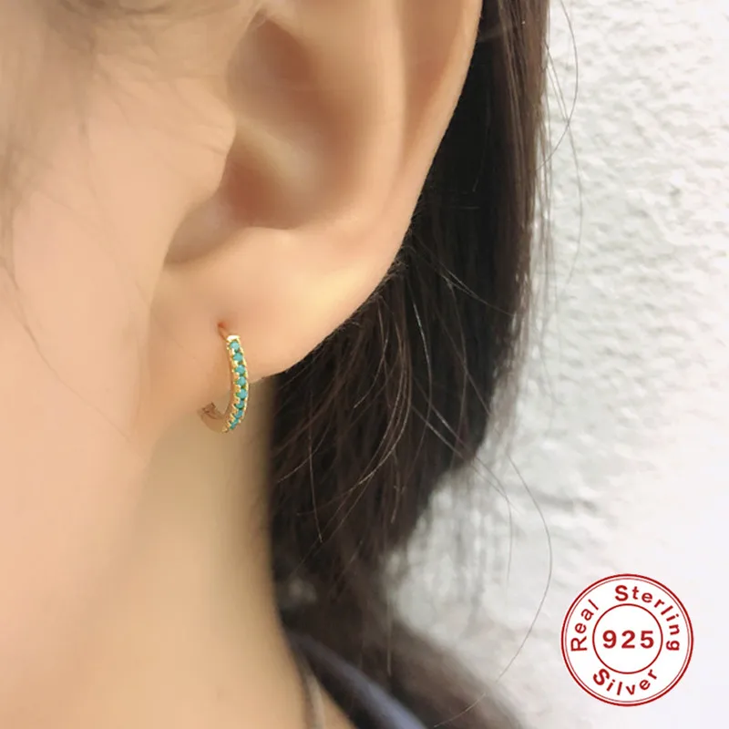 

plata de ley 925 pendientes Bling Turquoise Hoop Earring For Woman Lovers' Valentine's Day Gift Hoop Earrings Brincos orecchini
