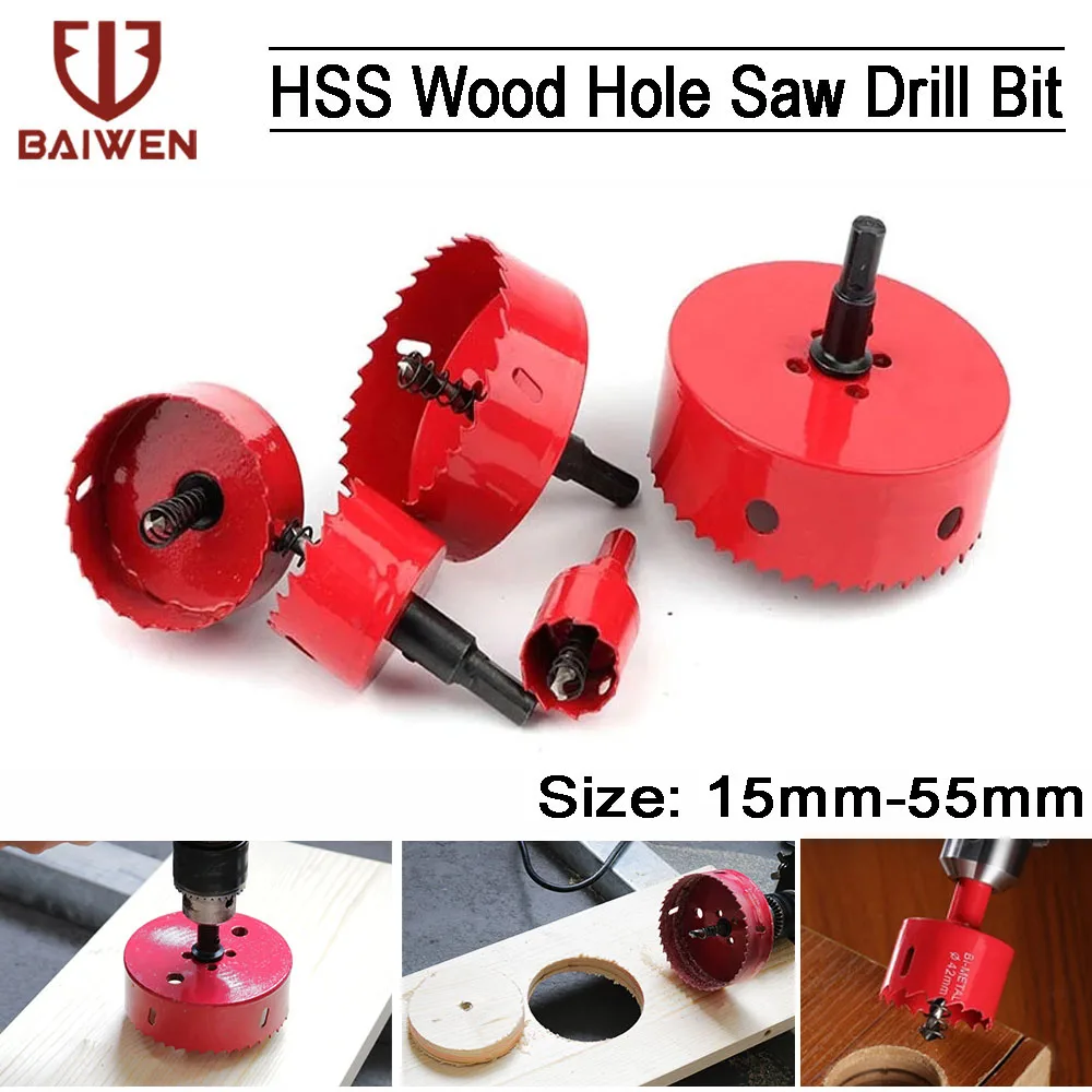 

1pcs 15-55mm HSS Wood Hole Saw Drill Bit Cutter Tools For Aluminum Iron Stainless Steel Plastic Cutter Drill Bits