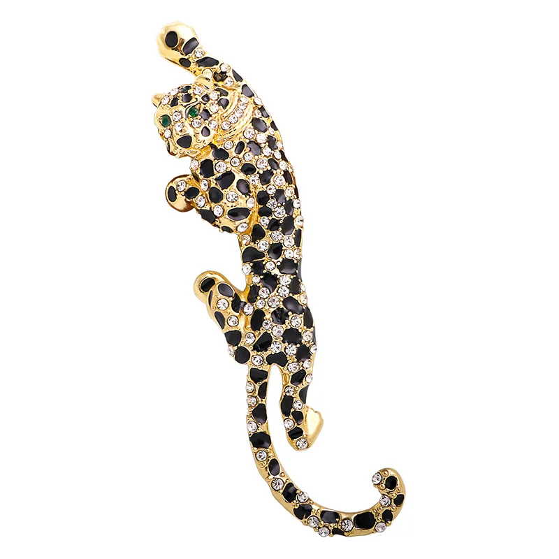 

Retro Spotted Leopard Brooch Men Suit Lapel Pin Crystal Rhinestone Metal Badge Brooches New Year Gift for Husband Jewelry Prince
