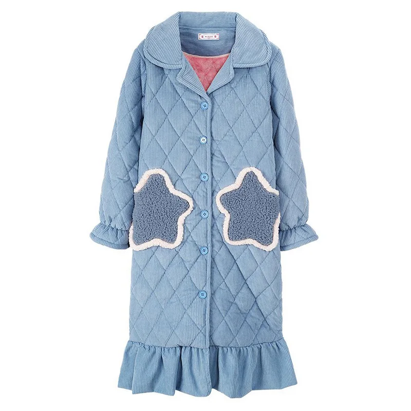 Nightgown for Women's Three-layer Quilted Thickening Plus Velvet Nightwear Autumn Winter Coral Fleece Nightdress Warm Bathrobe