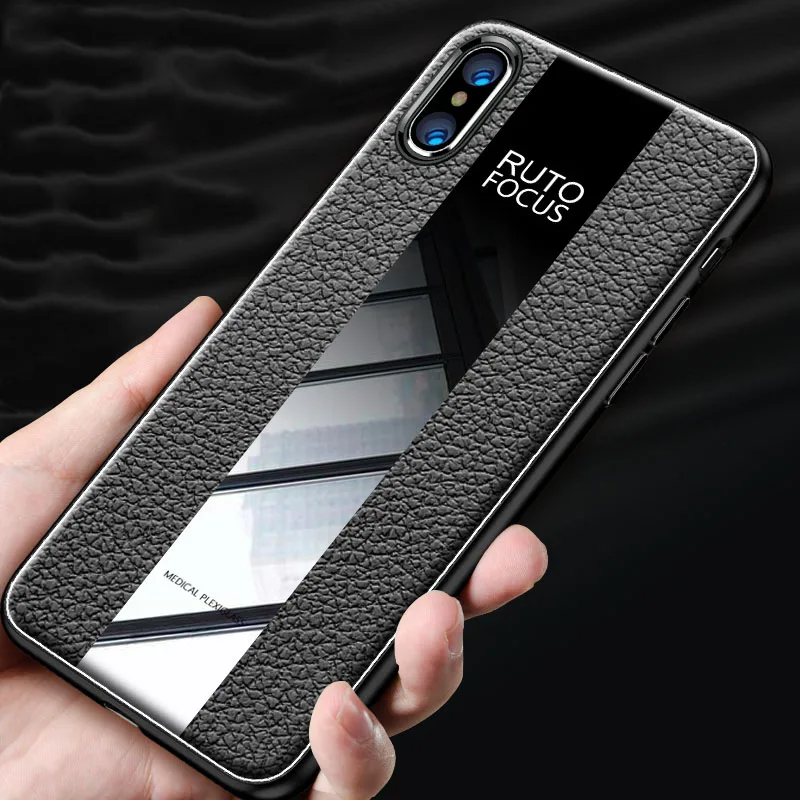 Кожаный чехол с текстурой + акриловая Противоударная броня для iPhone 11 XS Max XR X 8 7 6 6S