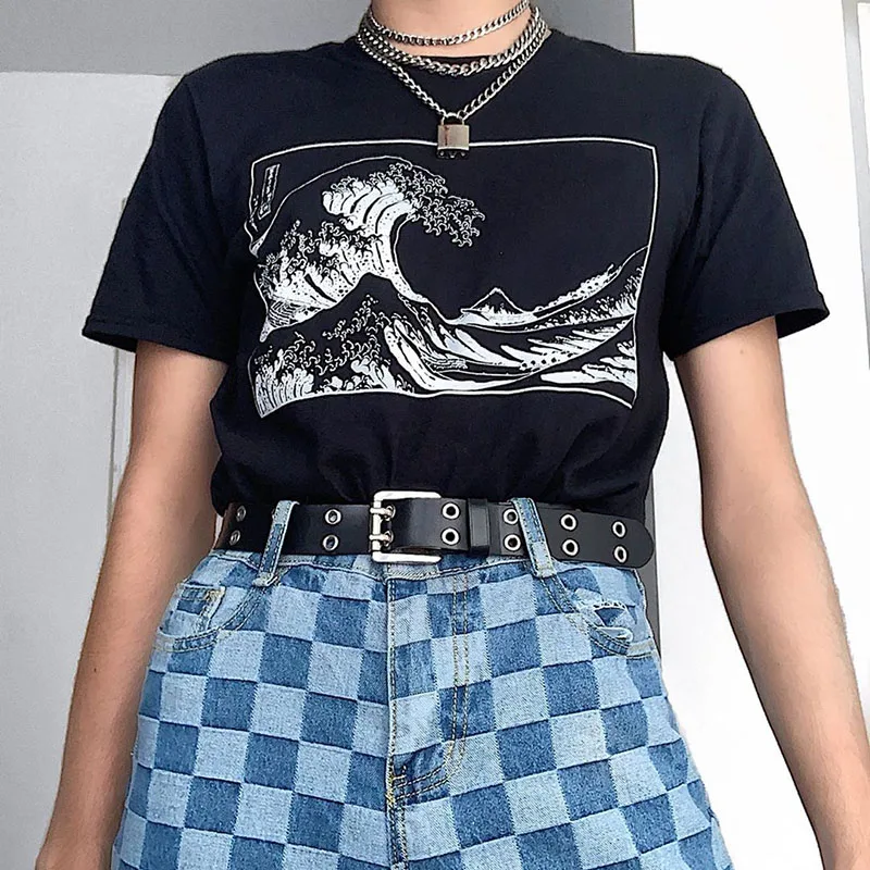 

Streetwear women's T-shirt The great wave off kanagawa print top summer Harajuku Japanese wave vintage BF loose female T-shirt