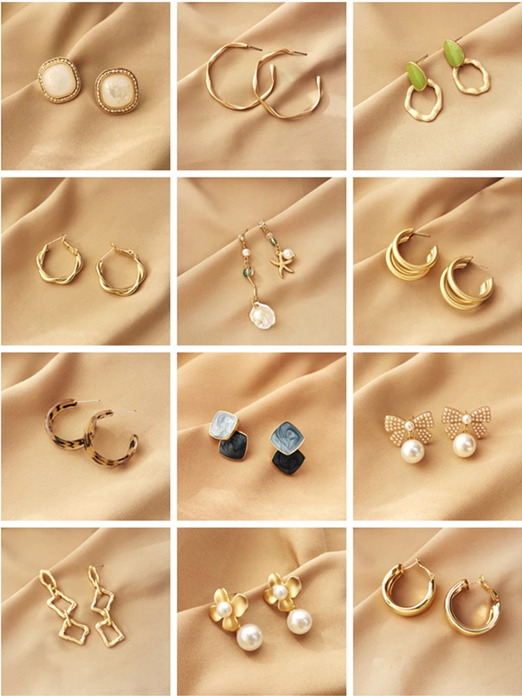 

2021 New Fashion earrings goods temperament ins wind web celebrity pearl earrings set auger C word bowknot earrings