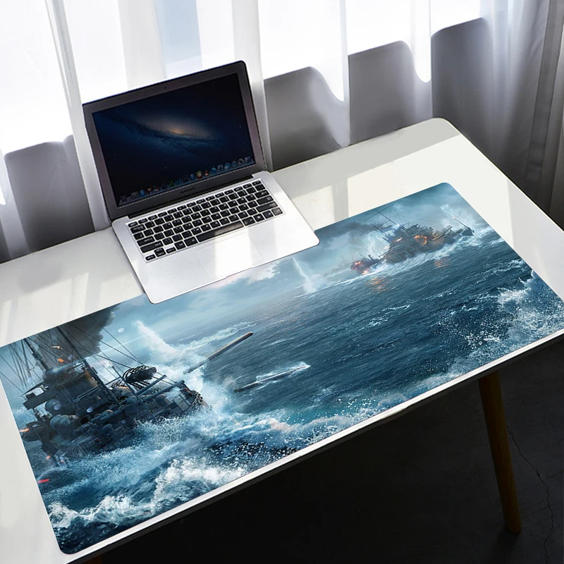 Большой игровой коврик для мыши World of warship с застежкой по краям клавиатуры