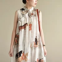 2022 loose chinese dress sleeveless chinese women cheongsam dress linen qipao chinese traditional dress long dress qipao