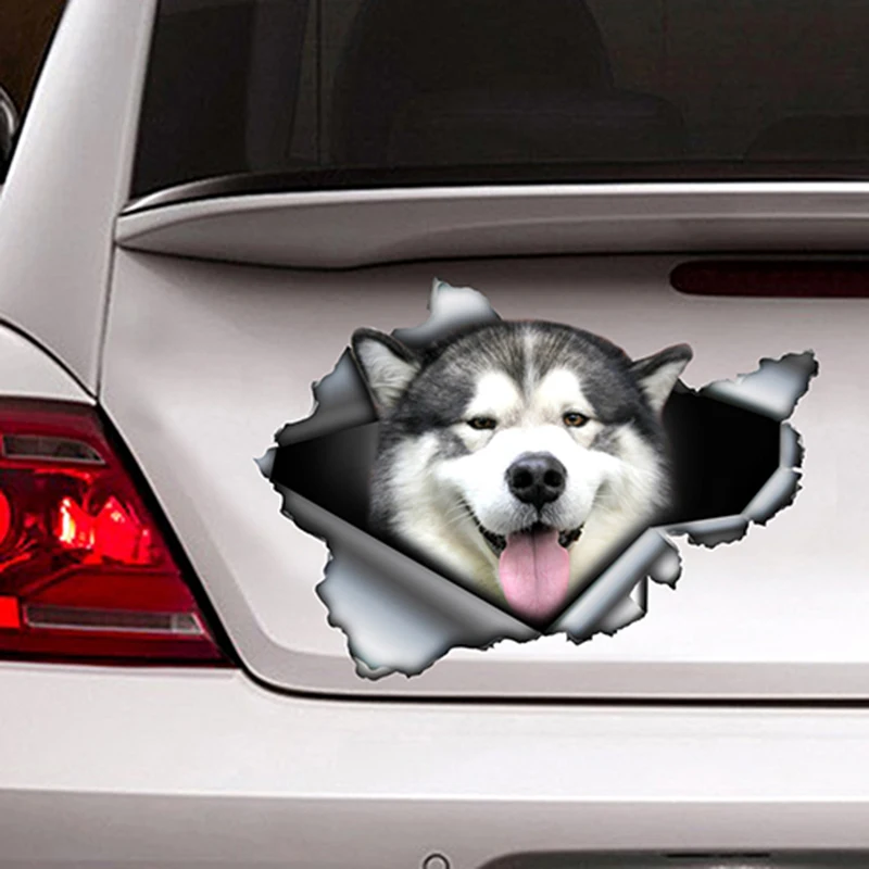 EARLFAMILY 13 см x 9,3 см Malamute рваные наклейки для автомобиля, декоративная собака для автомобиля, рваные металлические наклейки, светоотражающие наклейки для автомобиля, забавные животные