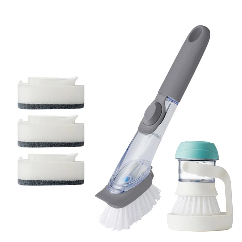 

1 Set Soap Dispenser Scrubber Cleaning Brush Press Type Pot Pan Dish Kitchen Automatic Liquid Washing Tools with Sponge