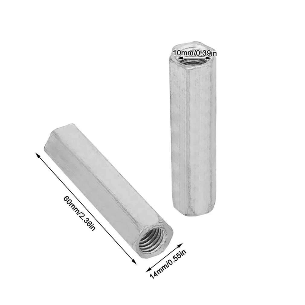 

Carbon Steel M10*60mm Long Rod Nut Hexagonal Nut Spacer Thread Connectors 6 Sides Hexagonal Nut Spacer