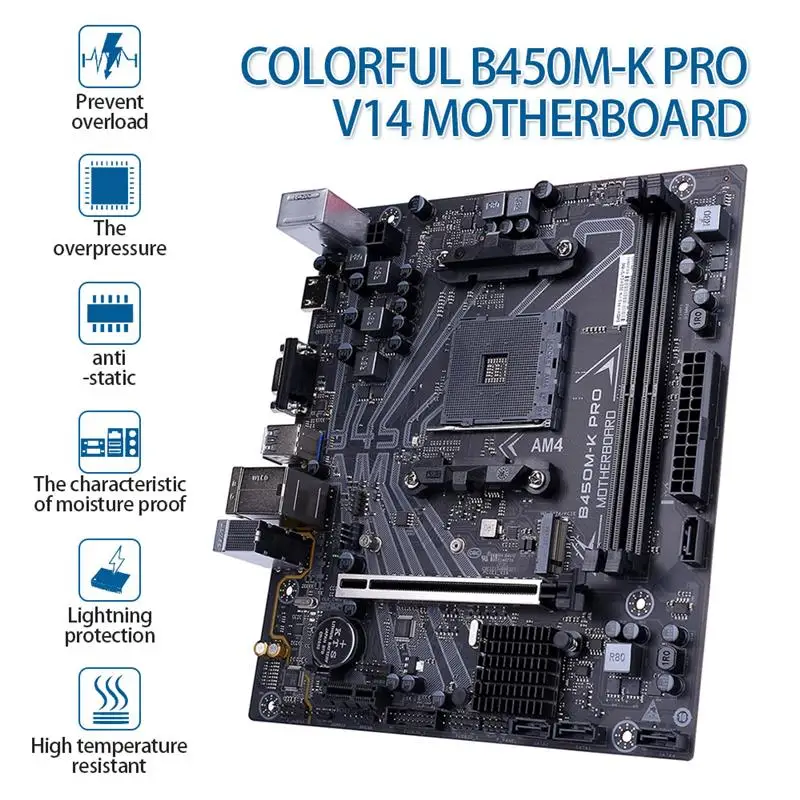 

Colorful B450M-K PRO V14 Motherboard Dual Channel DDR4 2400/213HZ SATA 6Gb/S For AMD AM4 Socket 3000 Series Processors