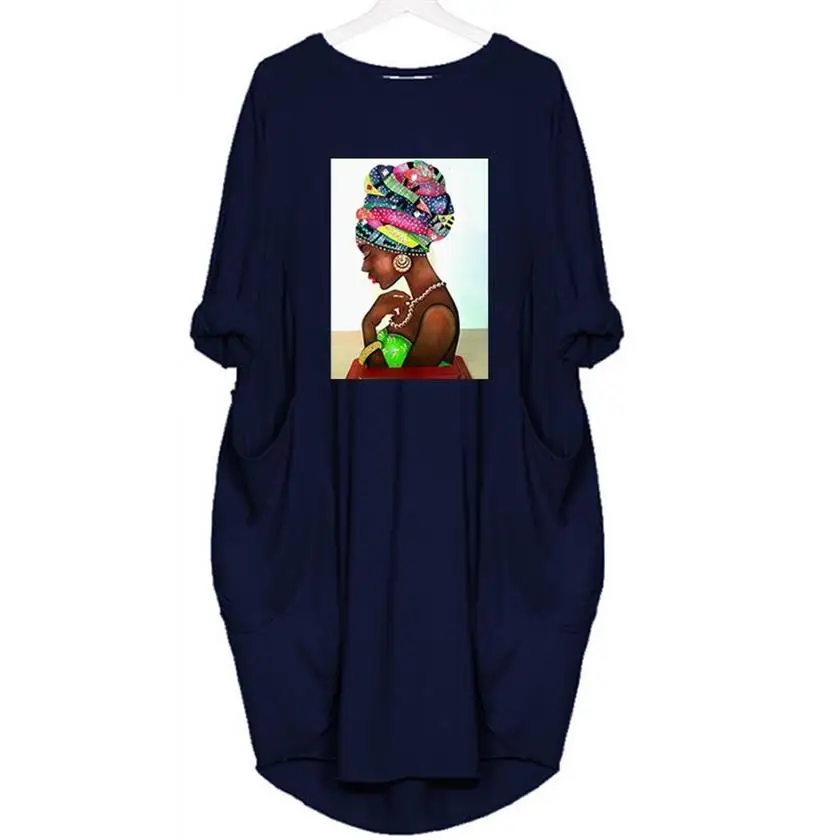 

Cotton Fashion Pocket Dress For Women Pocket Black Beautiful Print Dresses Women Vestidos Top Female Oversized 5XL Drop Ship
