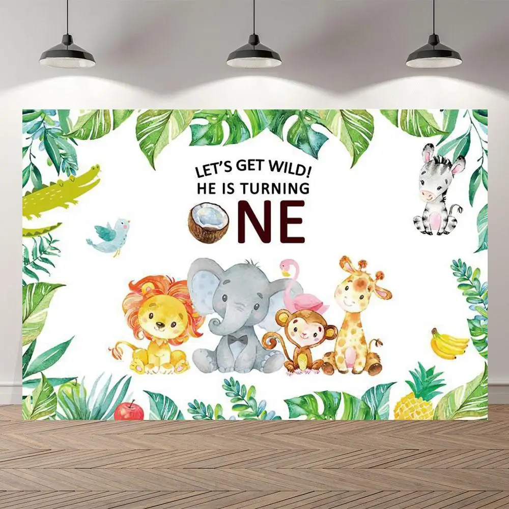 

Let's Wild One Birthday Backdrops Party Table Decor Poster Tropical Jungle Forest Newborn Baby 1st Birthday Photo Backgrounds