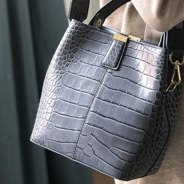 Crocodile blue Простая Сумка-мешок из натуральной кожи, женская сумка \ Сумочка, Модные Цепочки, женская сумка-тоут, дизайнерская женская сумка через плечо~ 19B25 - Цвет: Crocodile blue