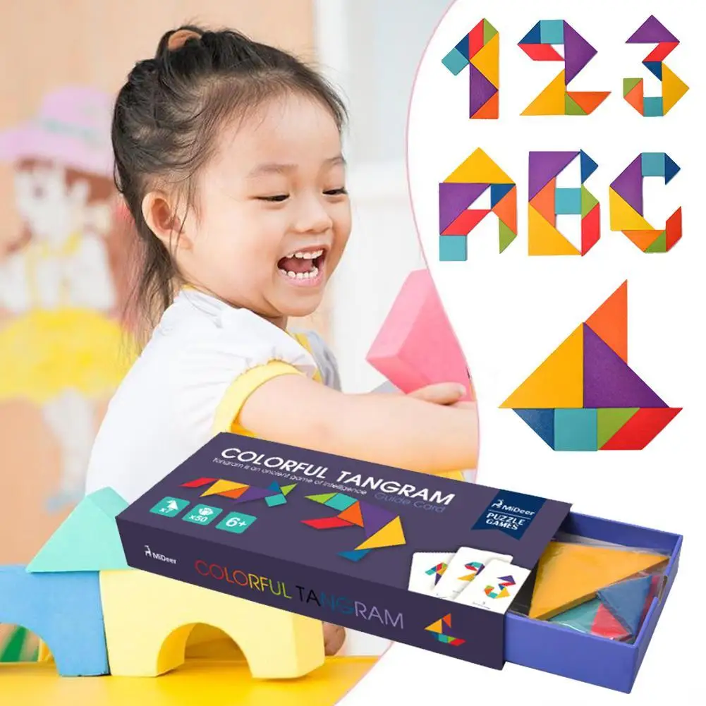 

Wooden IQ Game Jigsaw Intelligent Tangram Brain Teaser Puzzle Baby Kids Toy Tangram Wooden Intelligence Jigsaw