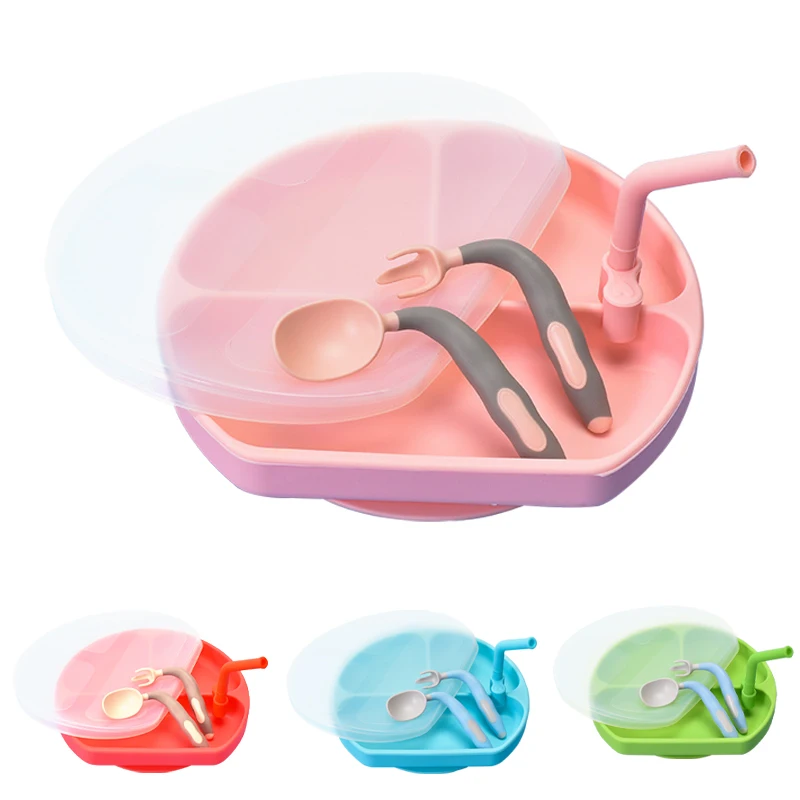 Детская посуда безопасные силиконовые тарелки для кормления детей ложка вилка