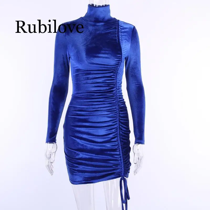 

Women's dress 2021 autumn and winter fashion suede drawstring high neck casual bag hip dress women's long skirt suit