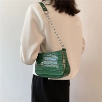women crocodile pattern shoulder bag white yellow green small cute purses and handbags leather baguette bag for women 2021 hit