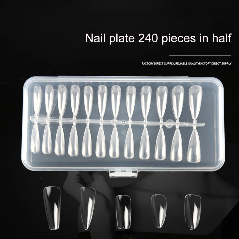 

240PC Artificial Manicure Transparent Nail Sticker Beginner Practise Fingernail 10 Size Anti-crease Clear Simulation Nail Decal