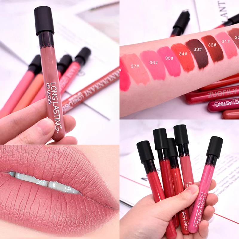 

38 Color Lipstick Waterproof Long Lasting Matte Shimmer Red Brown Lip Gloss Nude Glitter Lip Glaze Sexy Lip Tint Beauty Cosmetic