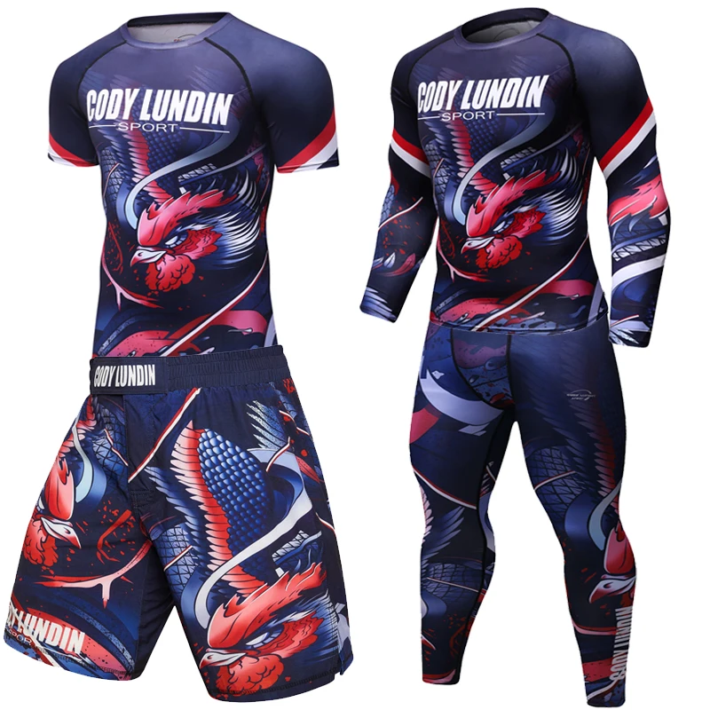 Костюм спортивный мужской компрессионный из 2 предметов свитшот с 3D принтом и