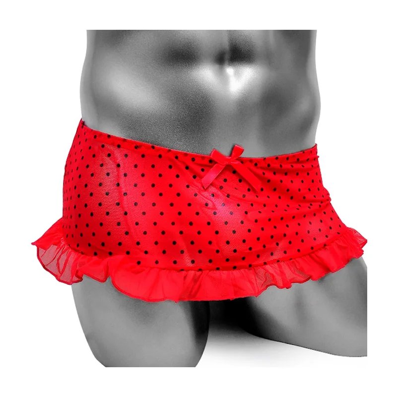 

Mens Sexy Lingerie Soft Sissy Skirt Panties Gay Underwear Mesh See through Polka Dots Ruffles Underwear Skirted Panties