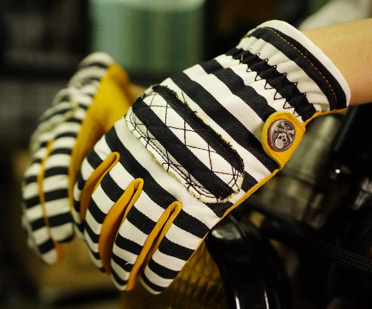 

Men's Motorcycle Vintage prison striped Denim Leather Protect Gloves Riding Glove Touchscreen Ke v lar Lined wear-resistant