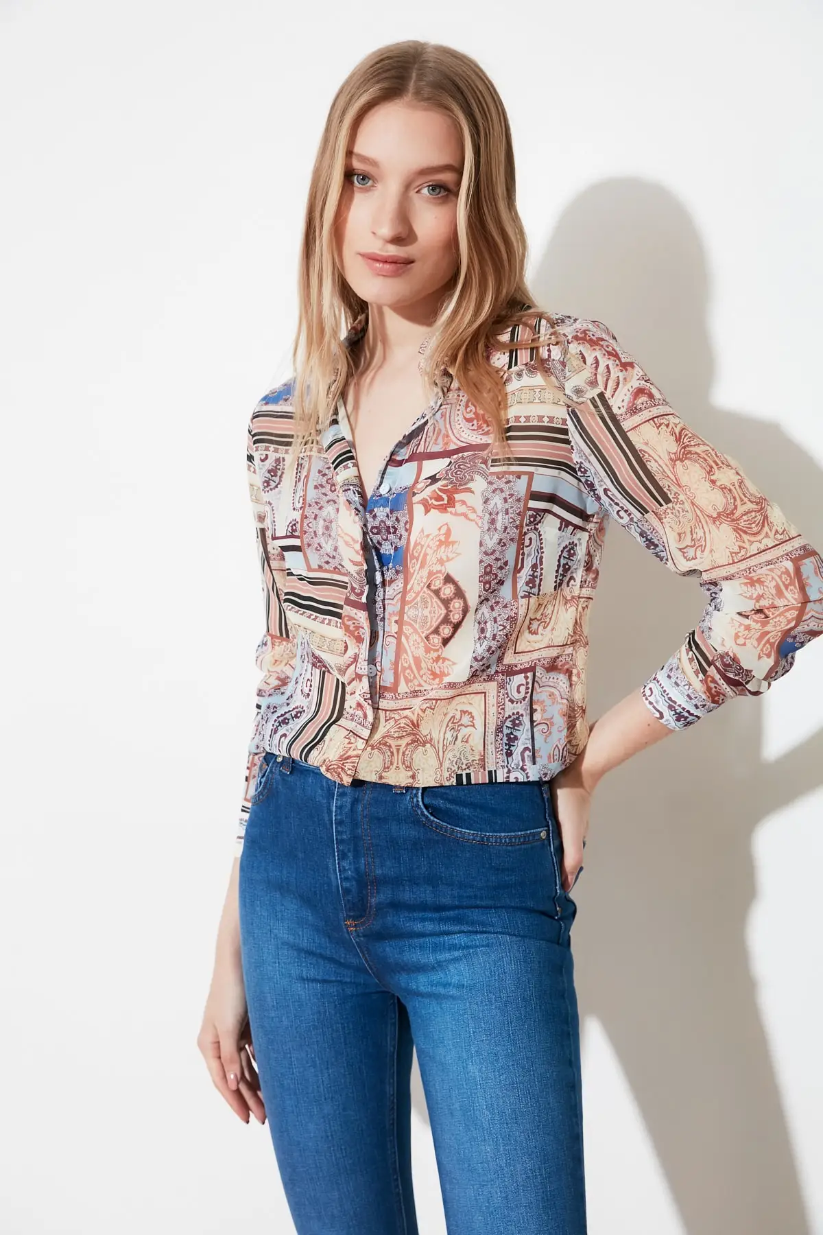 Trendyol Blue Print Shirt TOFSS19AP0014 | Женская одежда