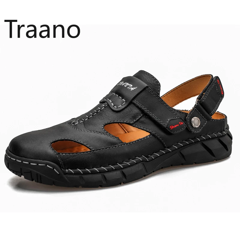 Удобные классические мужские сандалии из натуральной кожи Летняя повседневная