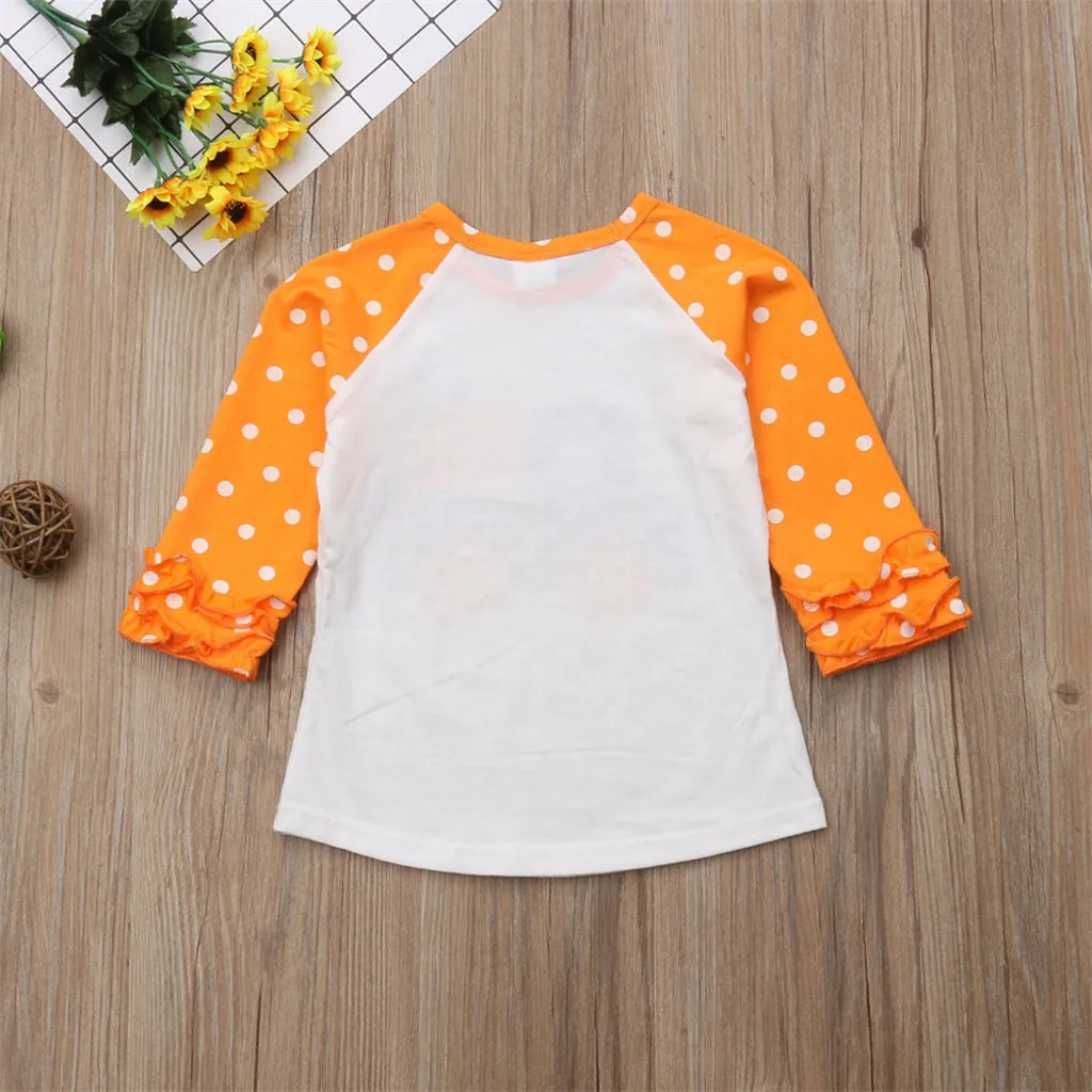Детская футболка топы с длинными рукавами для девочек одежда оборками и рисунком