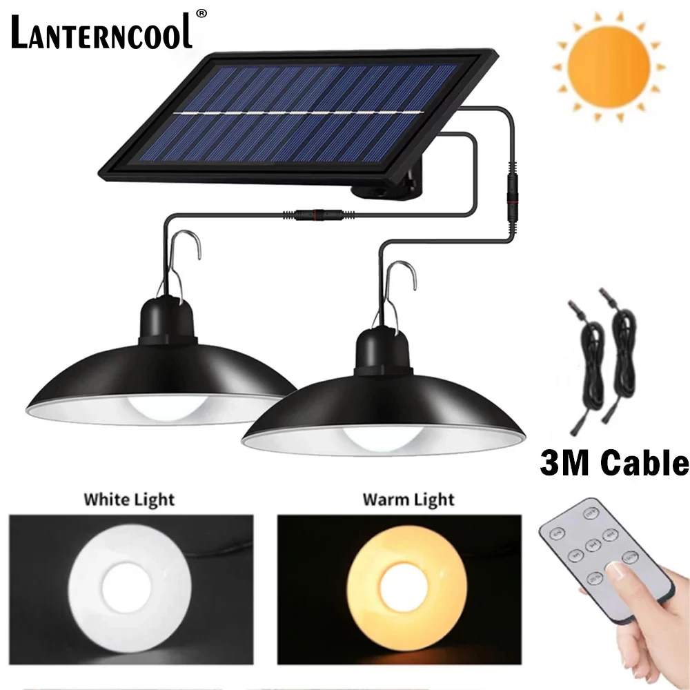 

Solar Pendant Lamp Outdoor/Indoor 3M Cable Solar Powered Hanging Shed Lights with Remote Control for Sheds Yards Garden Lantern