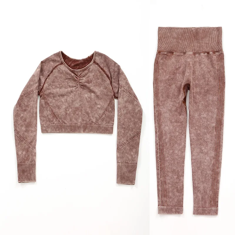 

Women Yoga Clothing Set Sports Suit Women Sportswear Denim Outfit Fitness Long Sleeve Crop Top Gym Seamless Workout Leggings