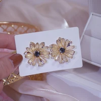 charm korean style 14k gold plated daisy women earring bling crystal flower stud earring female wedding earings party jewel