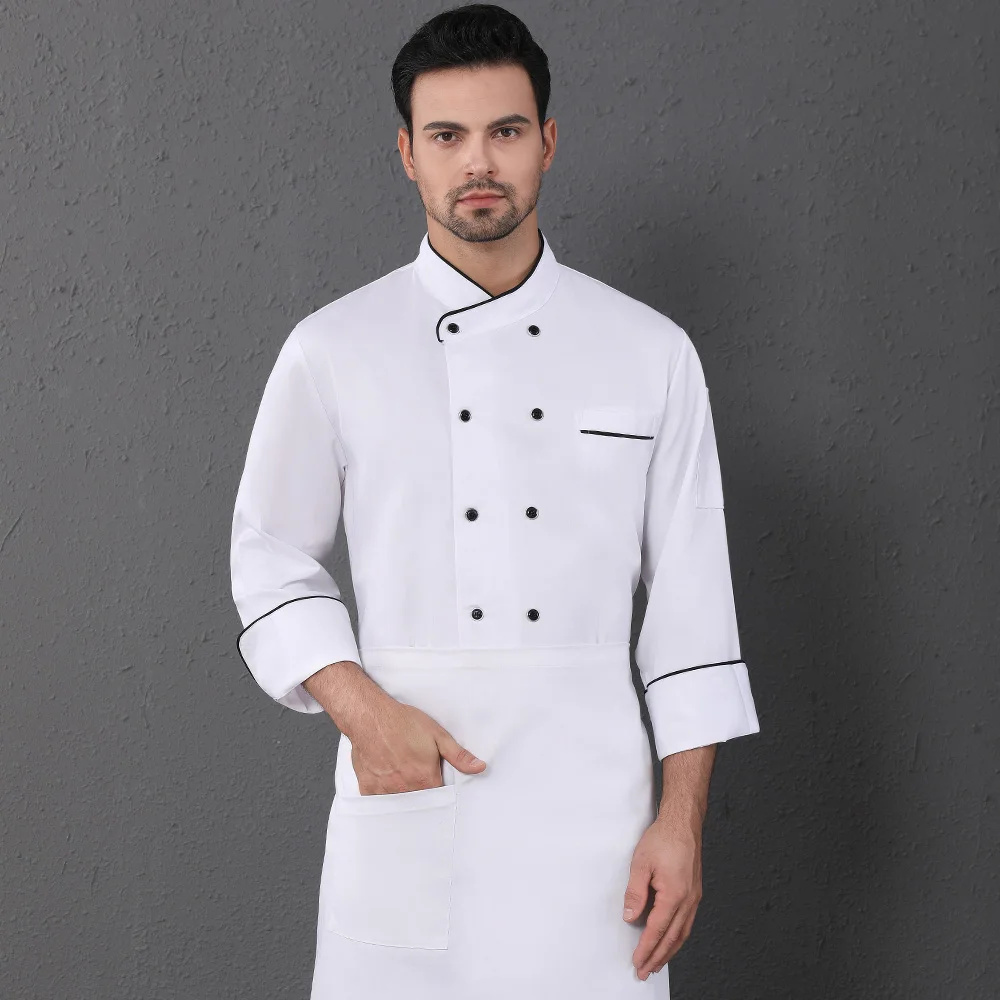 long sleeve Jacket Унисекс, форма для ресторана, для хлебобулочных продуктов, с коротким рукавом, дышащая, двубортная, новая, для шеф-повара, Униформа, одежда для приготовления пищи - Цвет: long sleeve Jacket