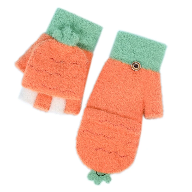 

Kids Winter Warm Convertible Flip Top Cartoon Knitted Gloves with Mitten Cover H9ED