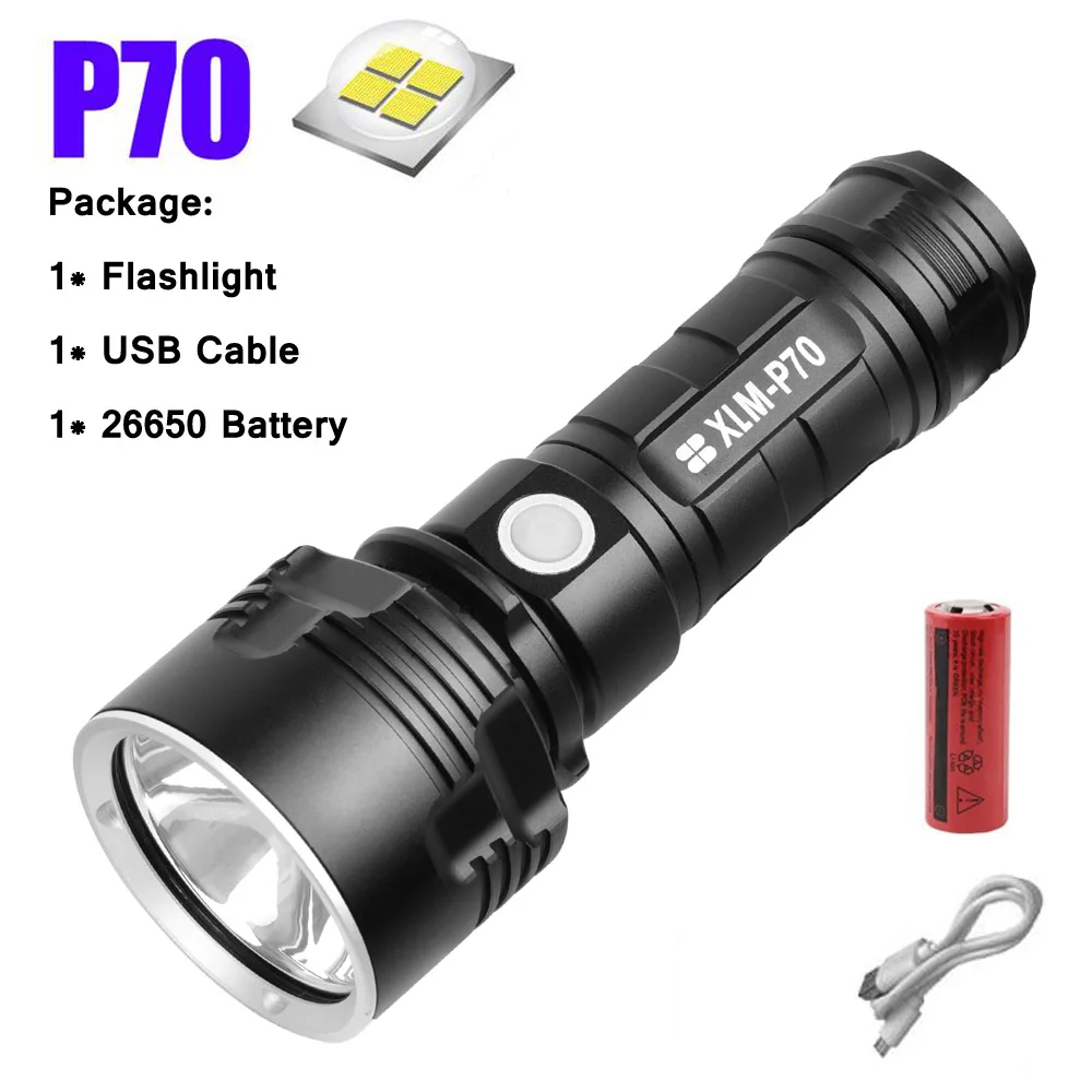Anjoet супер мощный светодиодный фонарик L2 XHP70.2 тактический фонарь USB перезаряжаемая водонепроницаемая лампа яркий фонарь кемпинг 26650 - Испускаемый цвет: XHP70.2-B