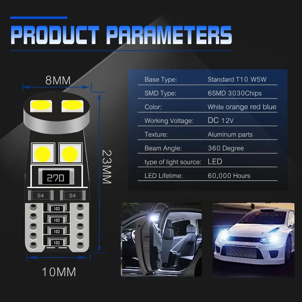 2 шт. сигнальная лампа T10 Светодиодная автомобильная W5W 3030 194 168 светодиодные лампы