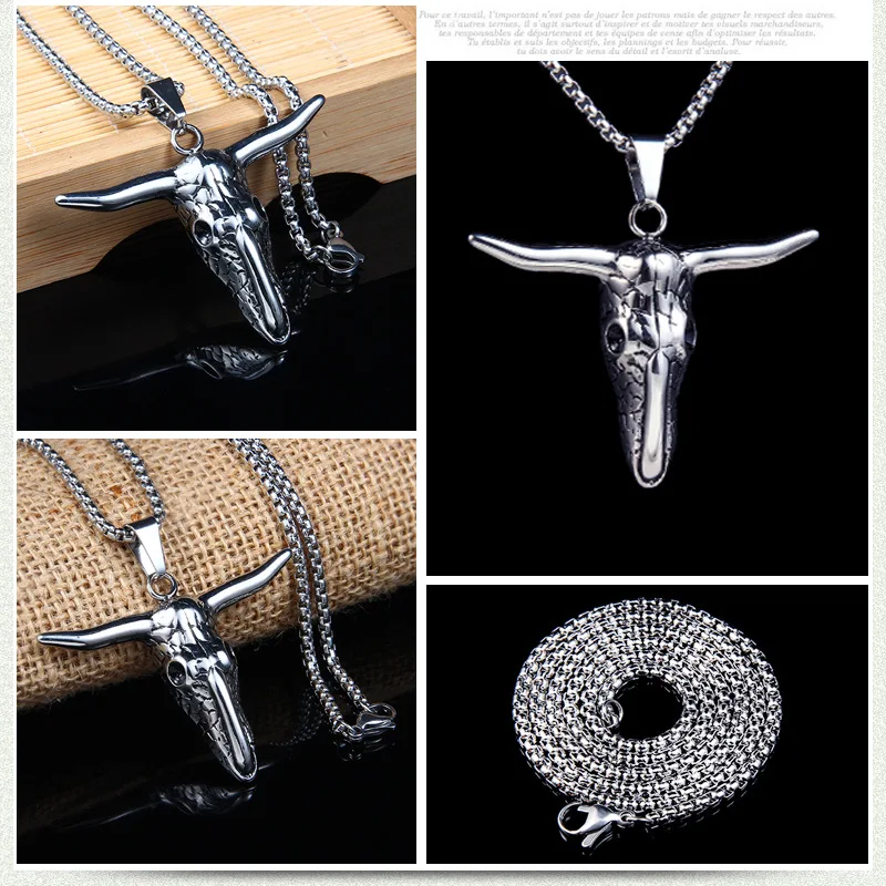 Африканское племя стиль череп голова бык кулон ожерелье для мальчика готическое