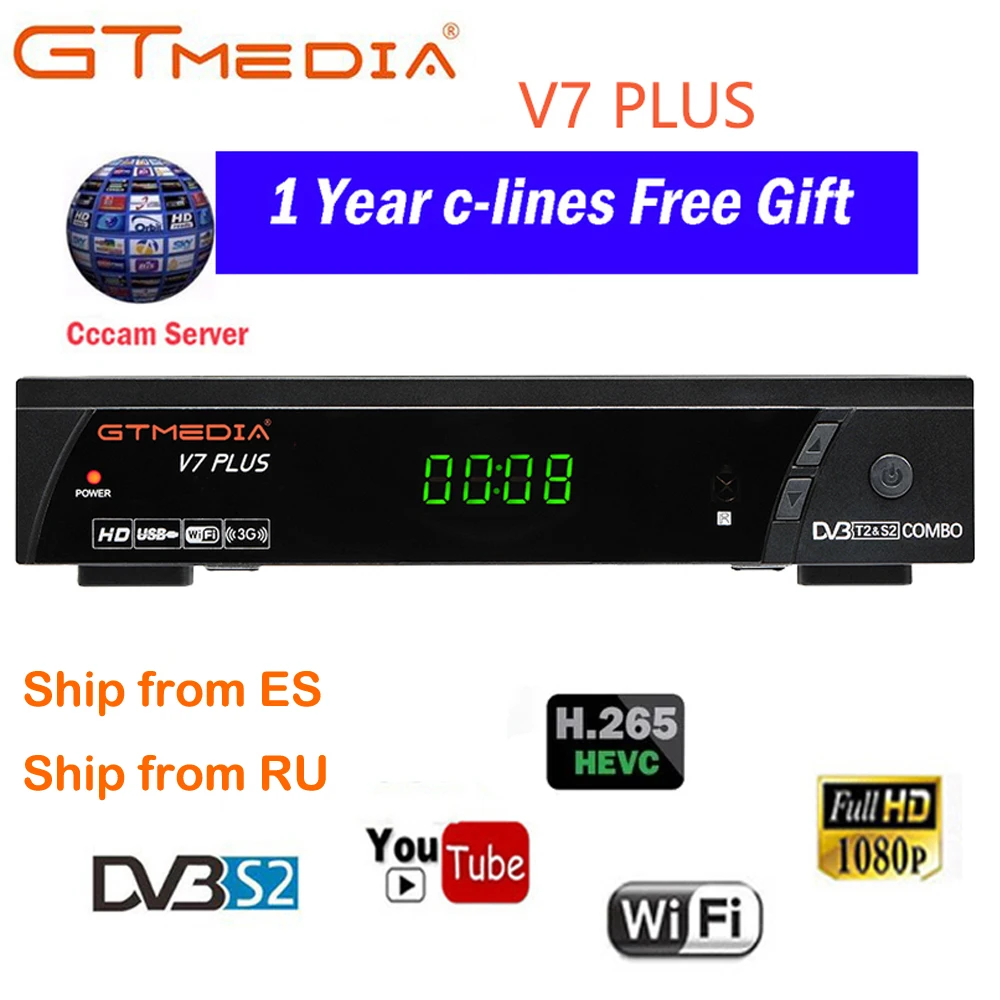 Новое поступление GTMEDIA V7 плюс DVB-S2 DVB-T2 Цифровой спутниковый Finder ТВ комбинированный приемник Поддержка H.265+ Испания Италия Cccam 5 Клайн