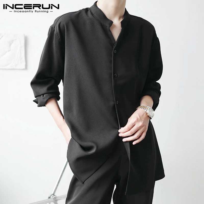

2021 Men Casual Shirt V Neck Long Sleeve Solid Color Button Streetwear Brand Tops Fashion Leisure Camisa Masculina S-5XL INCERUN