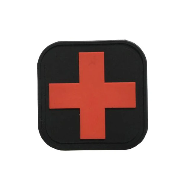 PVC Rubber Black Red Cross Flag Swiss Cross Fingerboard Medical Rescue Nursing Staff Tactical Soldier Backpack Hat Fight Badge 2