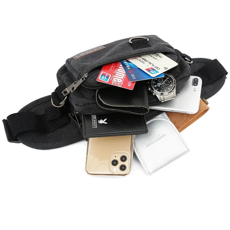 

Casual Canvas Waist Belt Bag for Men Outdoor Sport Running Bum Bag Fanny Pack Zipper Phone Pouch Male Shoulder Chest Bag Purse