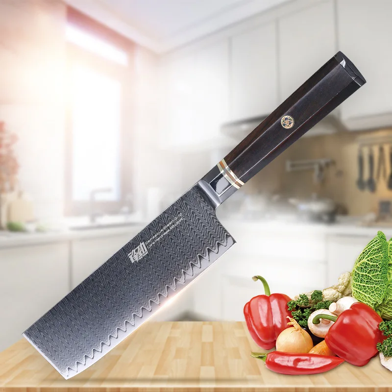

6.5 Inch 67 Layers Damascus Steel Kitchen Knives Octagonal EbonyHandle Sharp Nakiri Cleaver Knife For Cutting Vegetables Meat